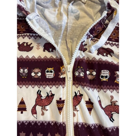 Cabin Fever Pajamas Hooded One Piece Woodland Animals Med Zipper Cozy - Picture 4 of 7